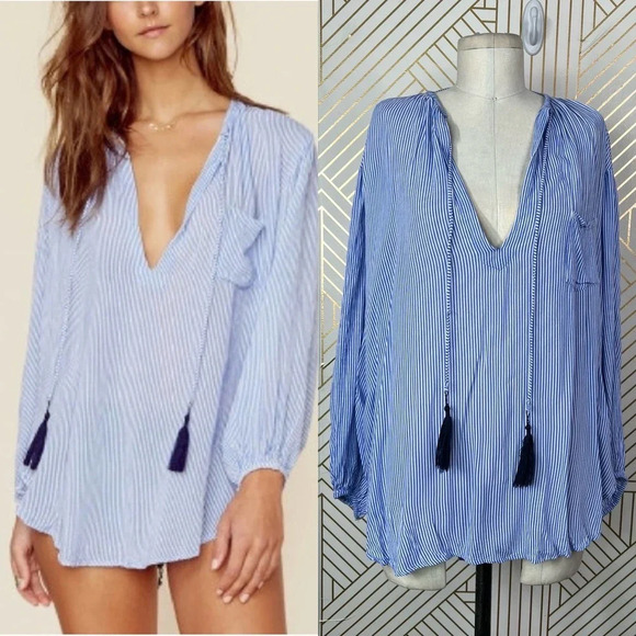 Faithfull the Brand Alice‎ Blue Stripe Tasseled Top Size US 6 - Picture 1 of 12